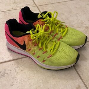 Nike Women's Neon Yellow and Pink Athletic Shoes